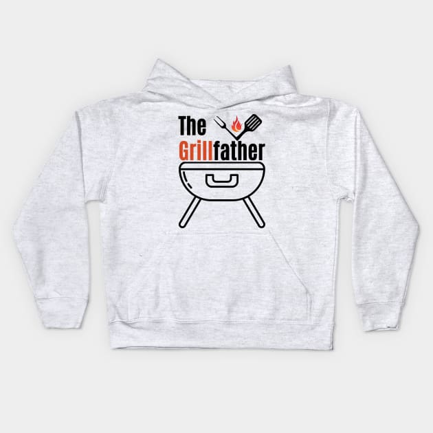 The Grillfather, Funny Grilling Chef Dad Father's Day Kids Hoodie by Motistry